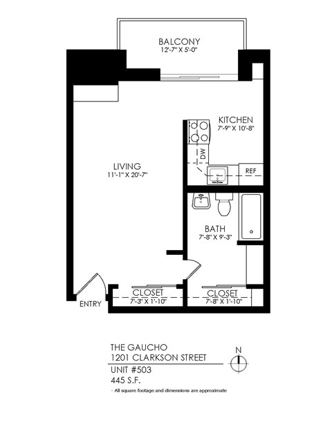 Floor plan for studio, 1 bath, 440 sqft